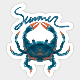 Vintage Summer Aesthetic Blue Crab In Pastel Watercolor Style Sticker